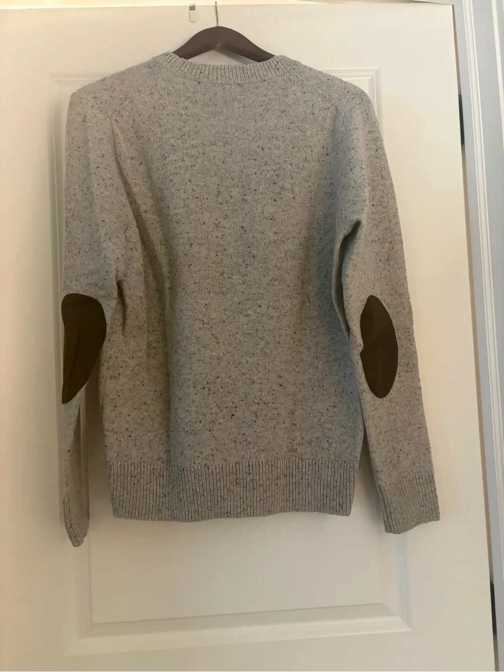 Men's J Crew  Speckled Gray Sweater with Faux Leather Elbow Patches